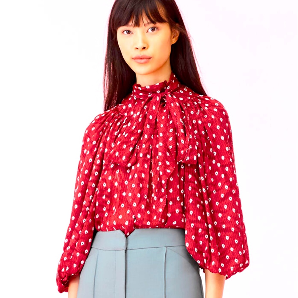 Rebecca Taylor sunrise dot tie neck top